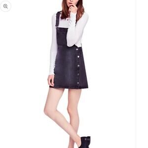Free‎ People LOUISE Black Denim Skirtall Overall Skirt Dress Size 6 One Piece
